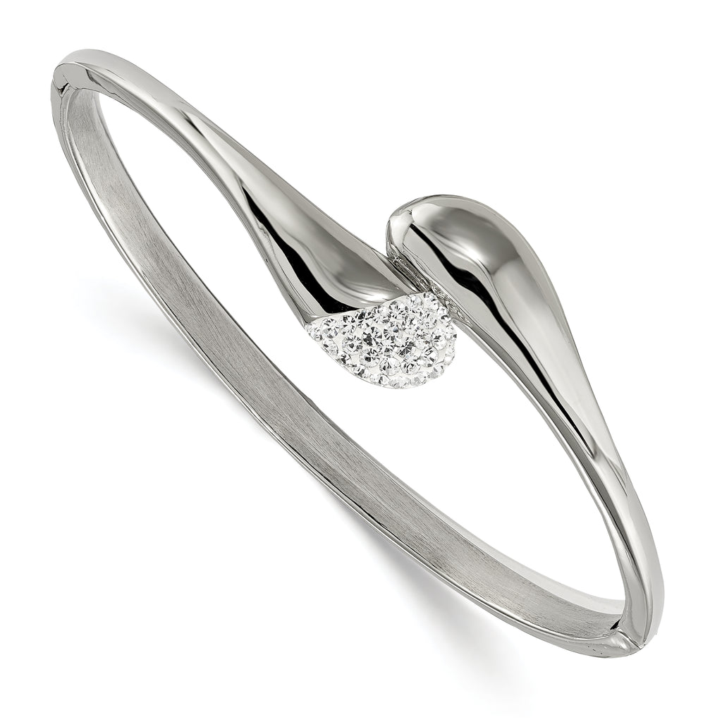 Stainless Steel Polished Preciosa Crystal Hinged Bangle Bracelet for Women