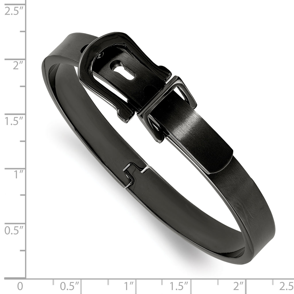 Stainless Steel Brushed Black IP-plated Buckle Hinged Bangle Bracelet for Women
