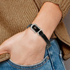 Stainless Steel Brushed and Textured Black IP-plated Hinged Bangle Bracelet for Women