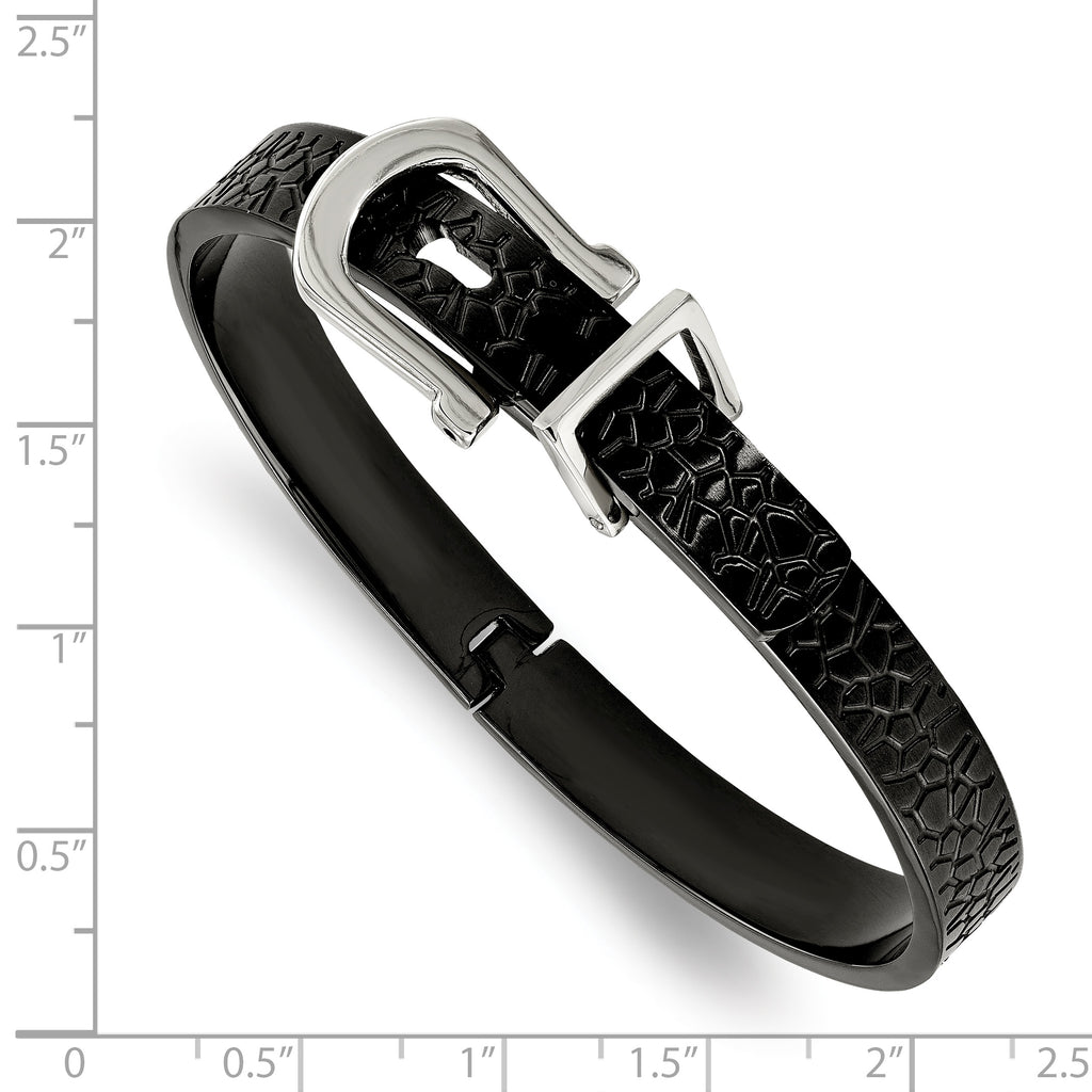 Stainless Steel Brushed and Textured Black IP-plated Hinged Bangle Bracelet for Women