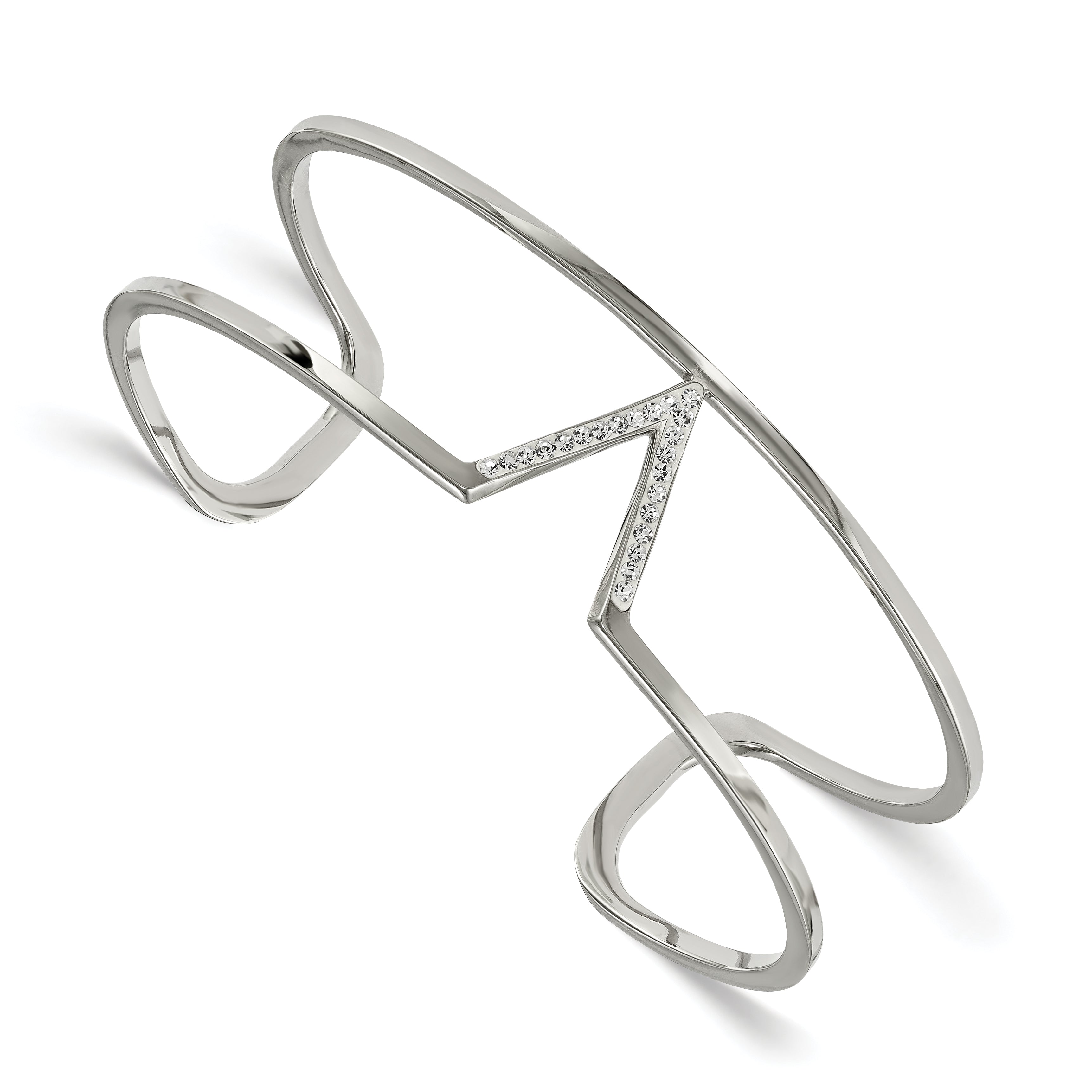 Stainless Steel Polished with Preciosa Crystal V shape Bangle Bracelet for Women