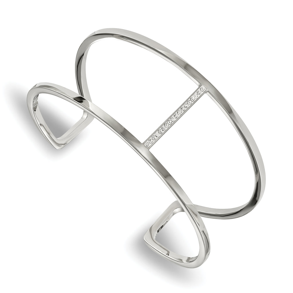 Stainless Steel Polished with Preciosa Crystal Cuff Bangle Bracelet for Women