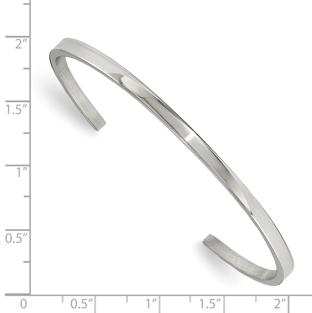 Stainless Steel Polished 3mm Cuff Bangle Bracelet