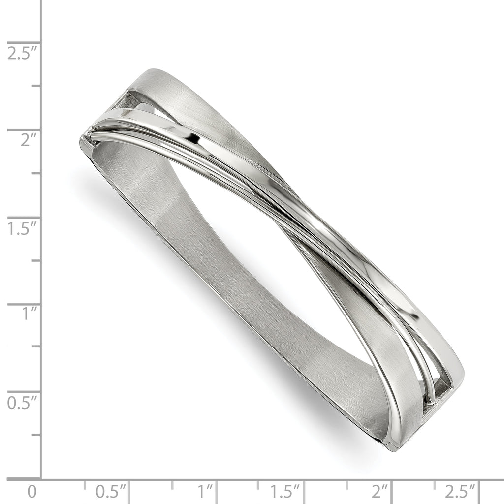 Stainless Steel Brushed and Polished Twisted Hinged Bangle Bracelet for Women