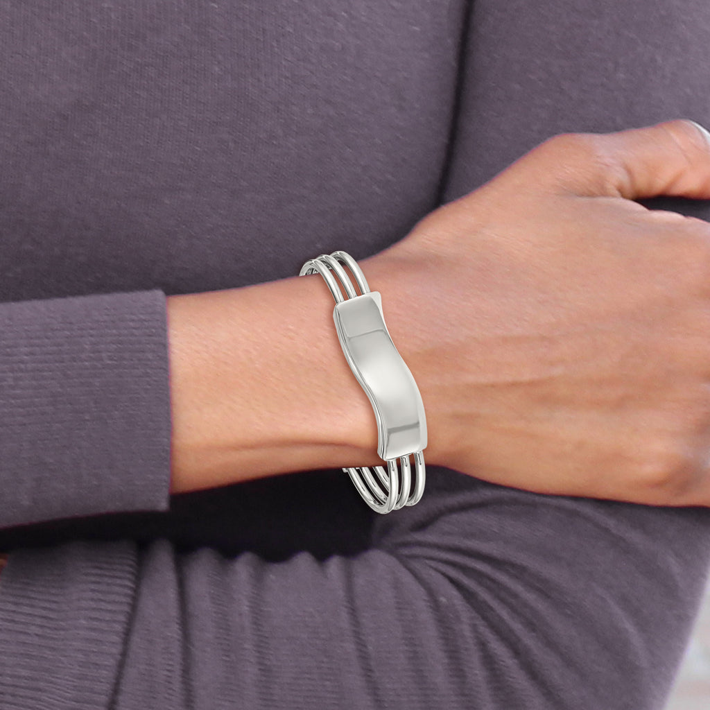 Stainless Steel Polished Waved ID Cuff Bangle Bracelet for Women