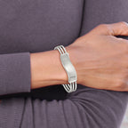 Stainless Steel Polished Waved ID Cuff Bangle Bracelet for Women