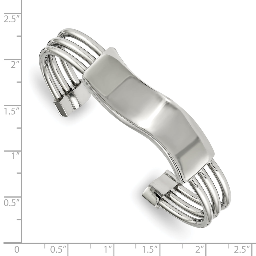 Stainless Steel Polished Waved ID Cuff Bangle Bracelet for Women