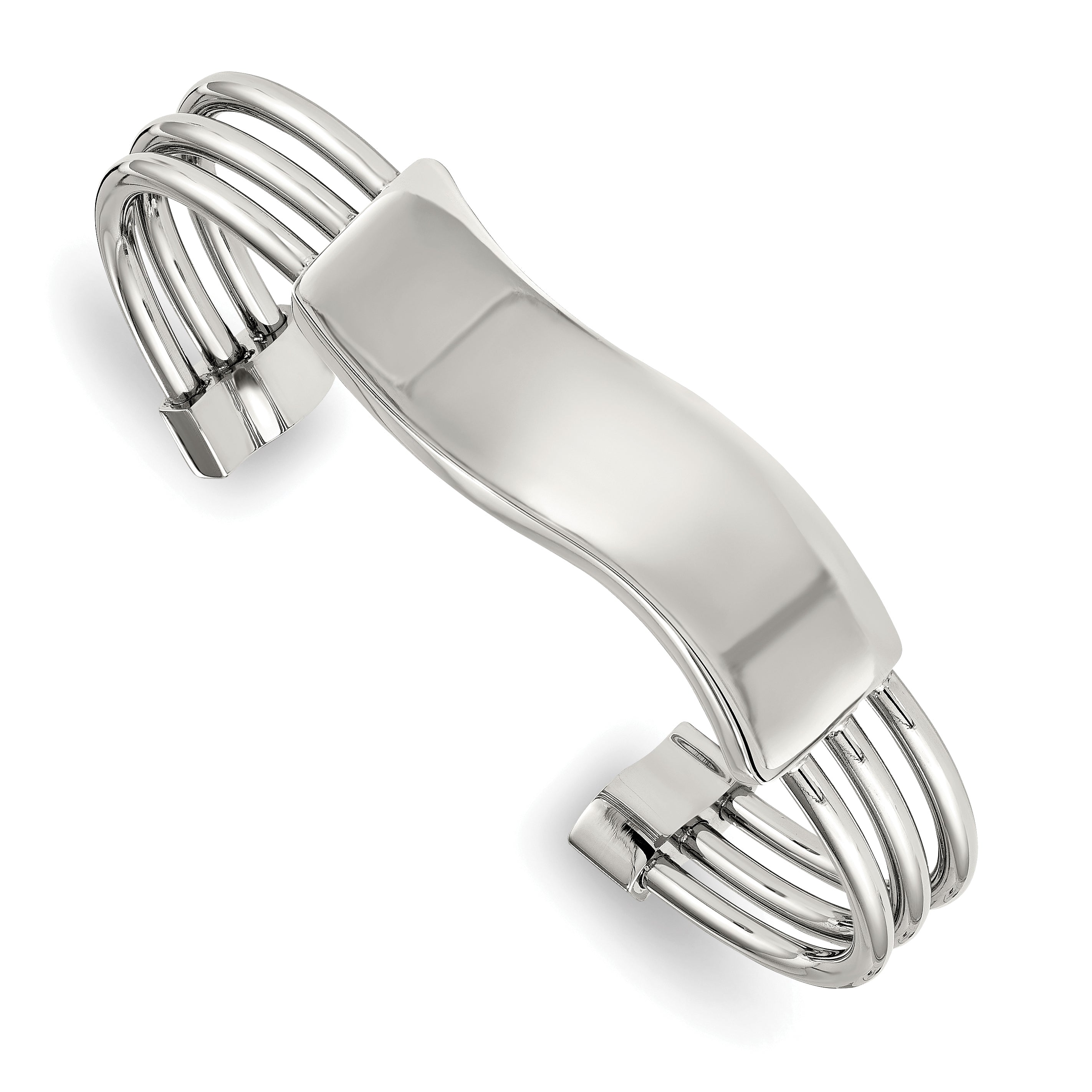 Stainless Steel Polished Waved ID Cuff Bangle Bracelet for Women Main image