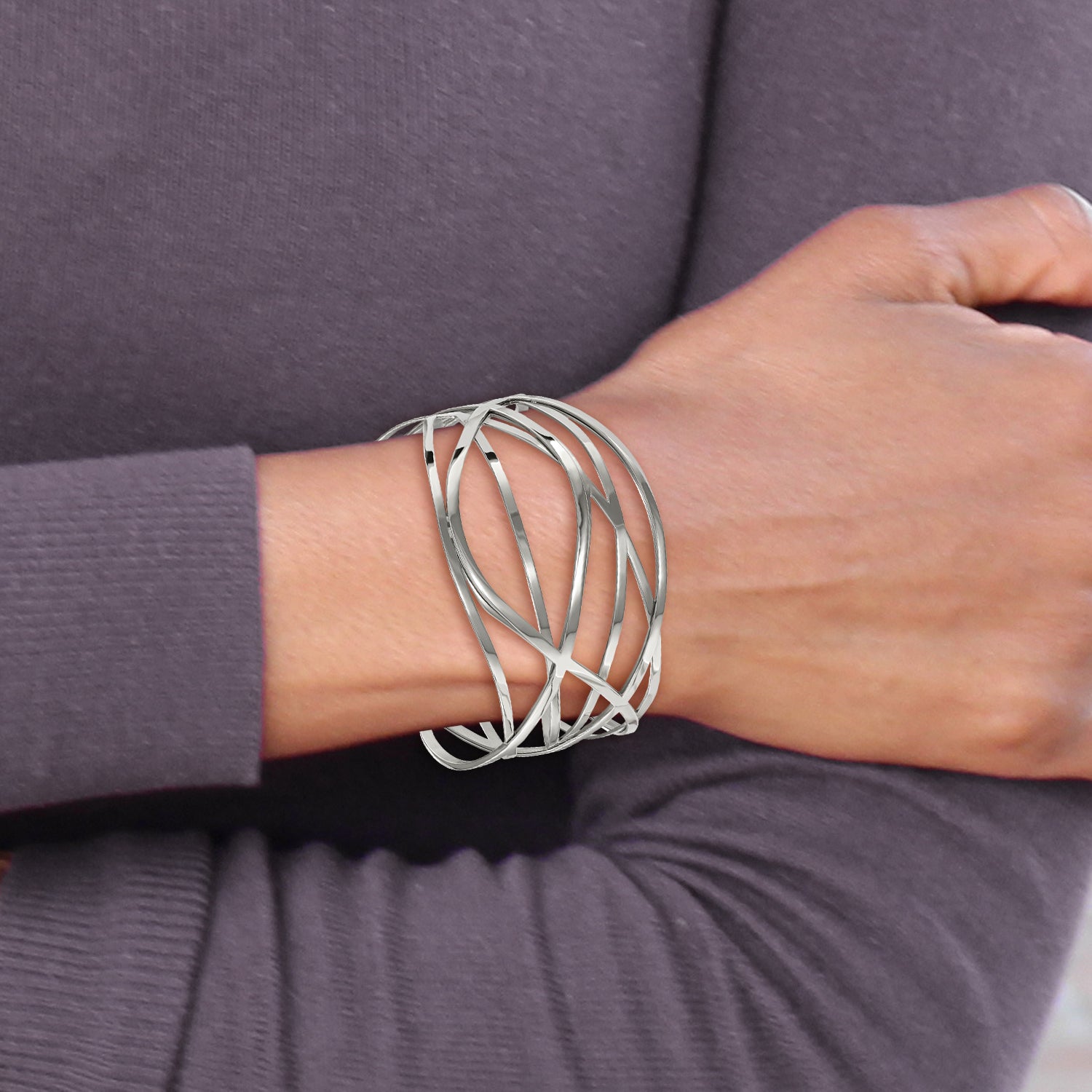 Stainless Steel Polished Cuff Bangle Bracelet for Women