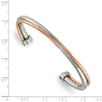 Stainless Steel Polished Rose IP-plated Twisted Cuff Bangle Bracelet for Women