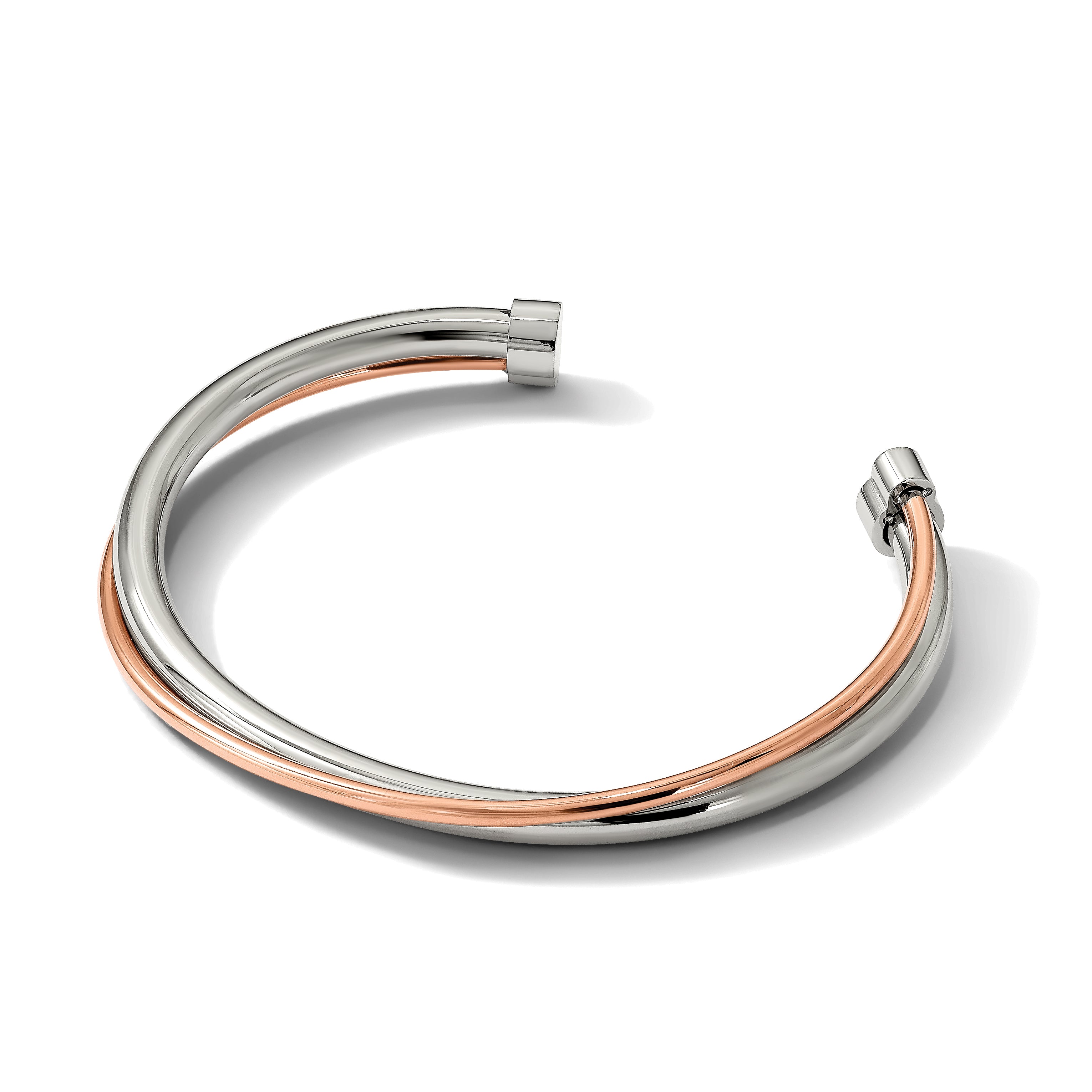 Stainless Steel Polished Rose IP-plated Twisted Cuff Bangle Bracelet for Women