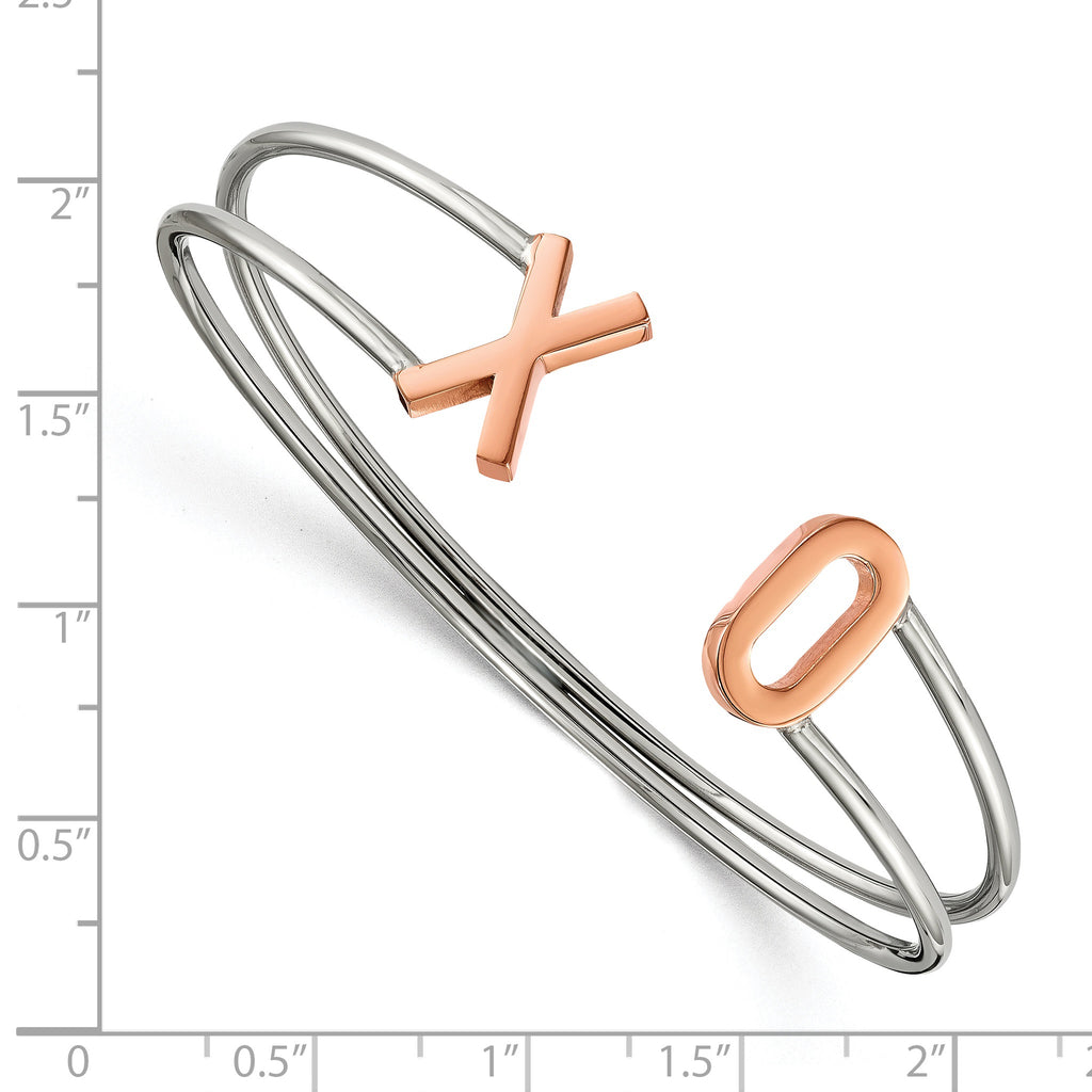 Stainless Steel Polished Rose IP-plated XO Flexible Cuff Bangle Bracelet for Women