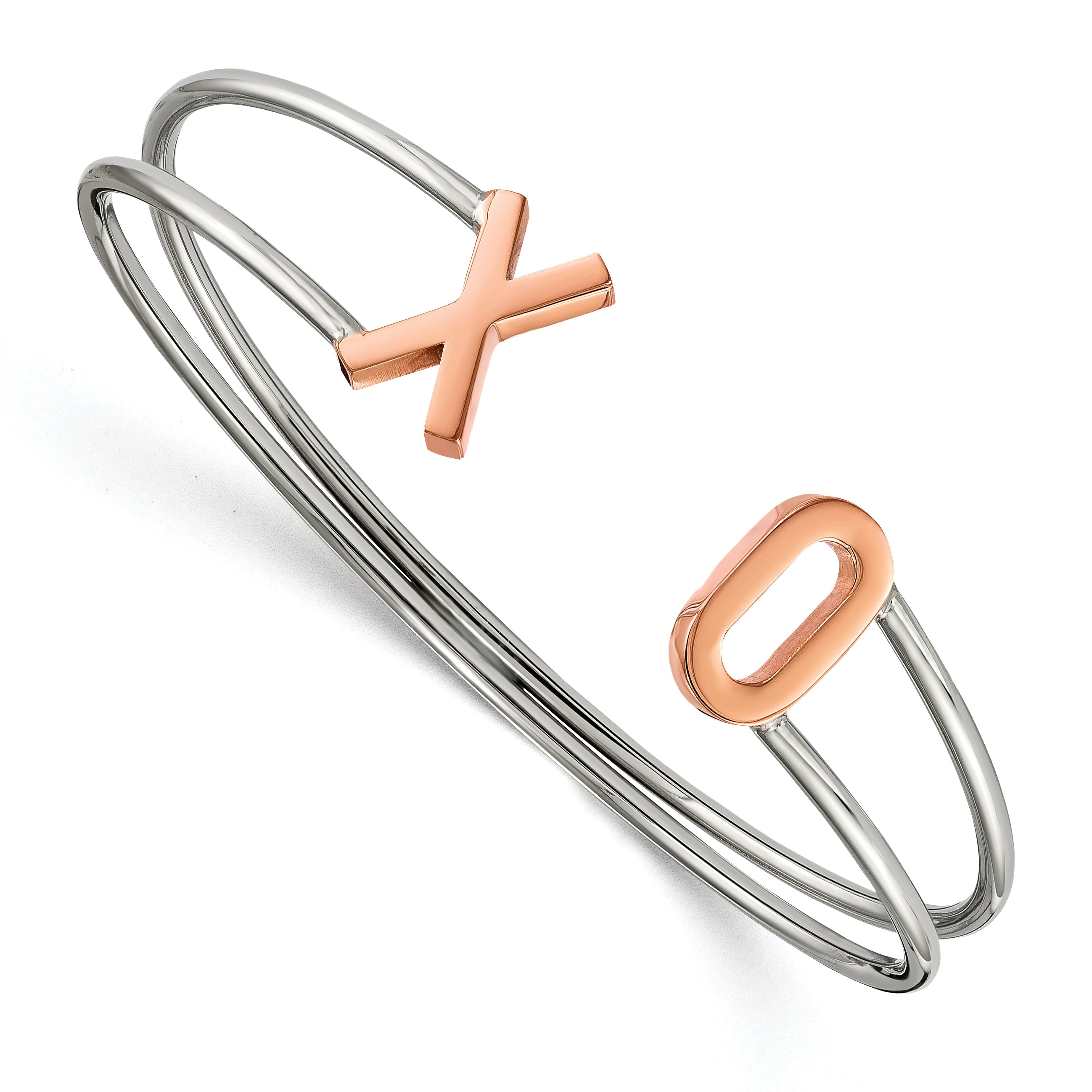 Stainless Steel Polished Rose IP-plated XO Flexible Cuff Bangle Bracelet for Women Main image