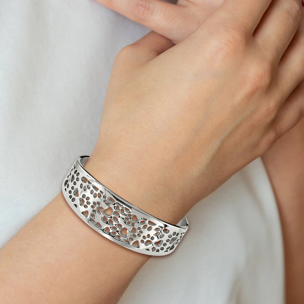 Stainless Steel Polished Paw Print Cut-out Hinged Bangle Bracelet for Women