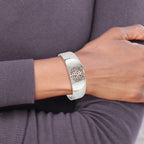 Stainless Steel Polished Circle Flower Cut-out Hinged Bangle Bracelet for Women