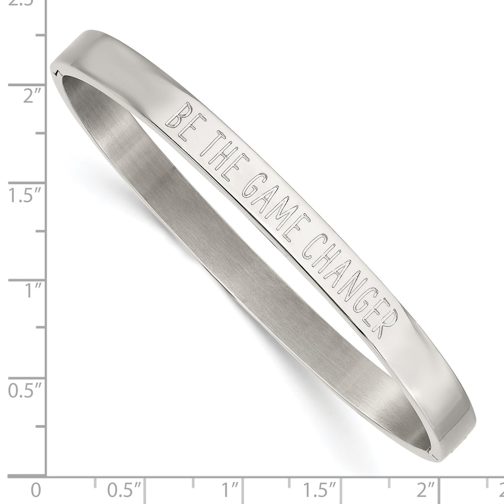 Stainless Steel Polished Be the Game Changer 6mm Hinged Bangle Bracelet for Women
