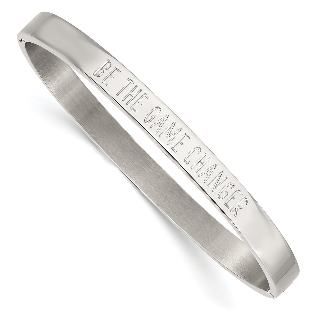 Stainless Steel Polished Be the Game Changer 6mm Hinged Bangle Bracelet for Women