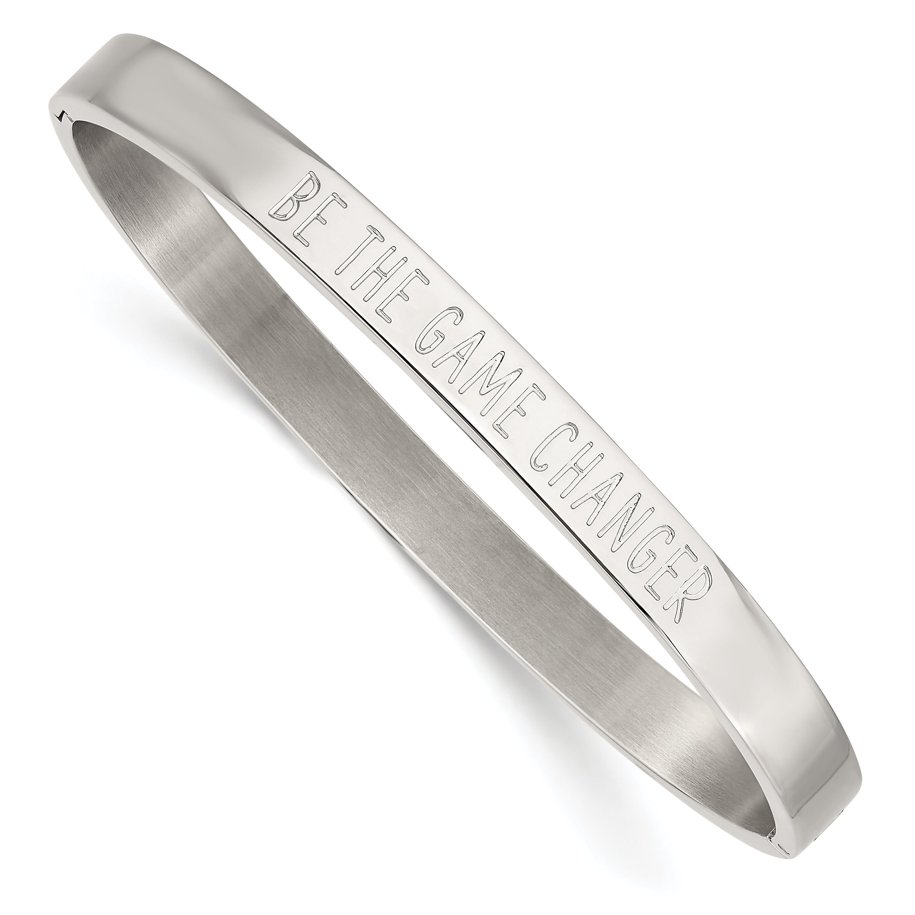 Stainless Steel Polished Be the Game Changer 6mm Hinged Bangle Bracelet for Women