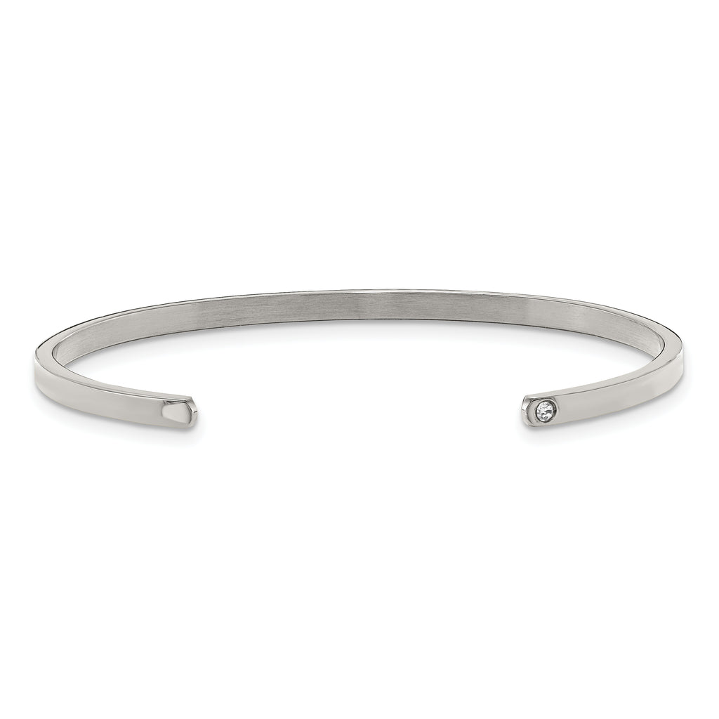Stainless Steel Polished and Enameled with Crystal Love 3mm Cuff Bangle Bracelet for Women