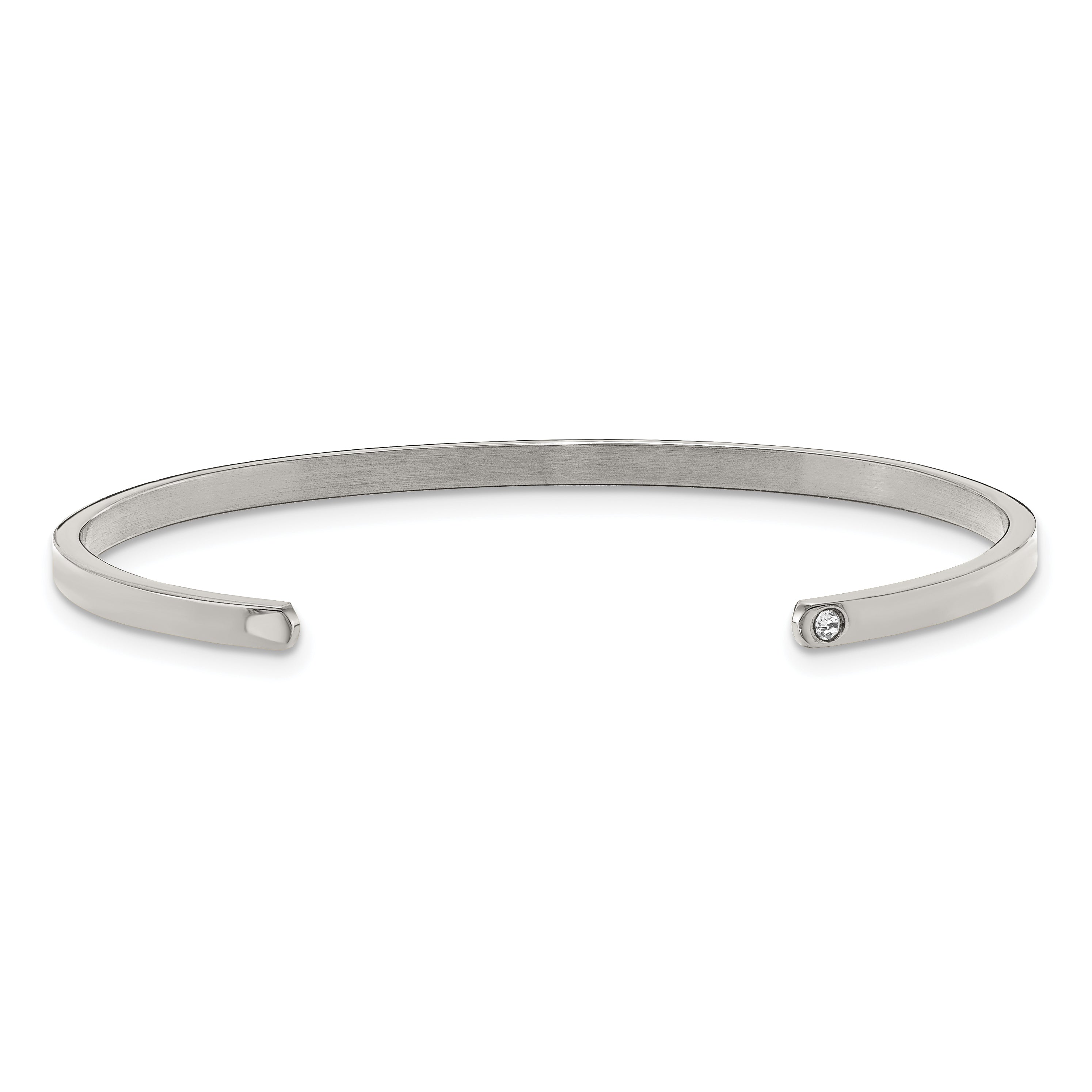 Stainless Steel Polished and Enameled with Crystal Love 3mm Cuff Bangle Bracelet for Women