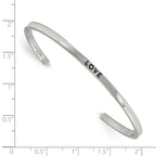 Stainless Steel Polished and Enameled with Crystal Love 3mm Cuff Bangle Bracelet for Women