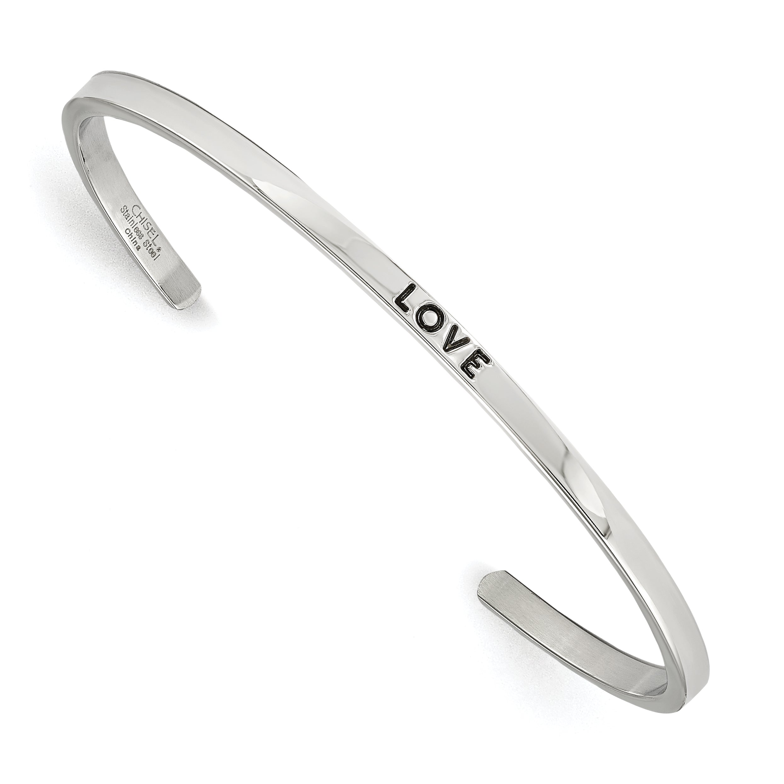 Stainless Steel Polished and Enameled with Crystal Love 3mm Cuff Bangle Bracelet for Women Main image