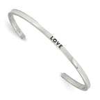 Stainless Steel Polished and Enameled with Crystal Love 3mm Cuff Bangle Bracelet for Women