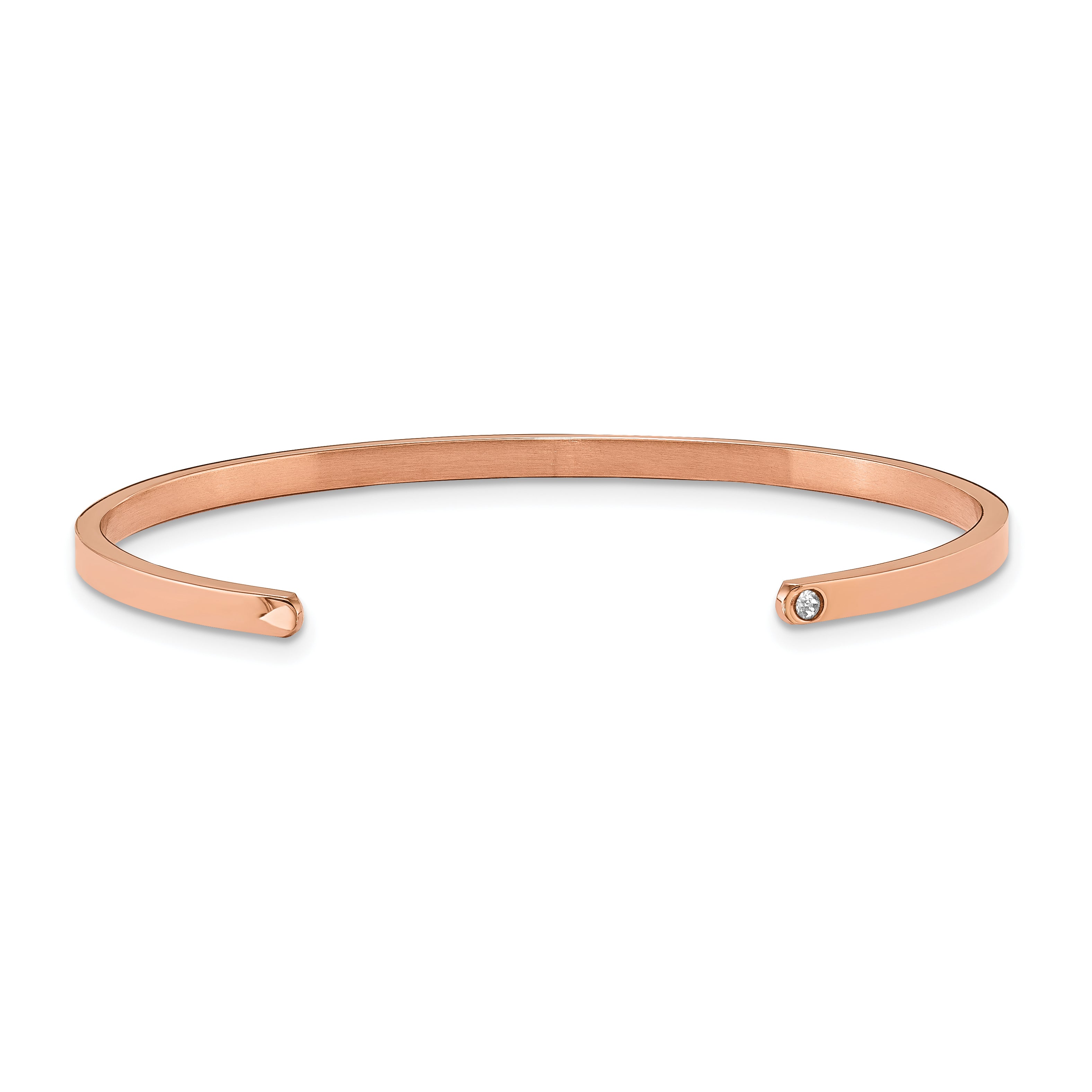 Stainless Steel Polished Rose IP-plated and Enamled with Crystal Xoxoxo 3mm Cuff Bangle Bracelet for Women Secondary image