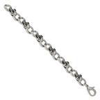 Stainless Steel Antiqued and Polished with Cubic Zirconia Skull Link Bracelet for Men