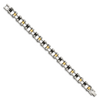 Stainless Steel Polished Yellow IP-plated with Black Rubber Bracelet for Men