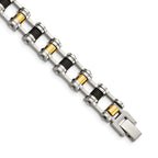 Stainless Steel Polished Yellow IP-plated with Black Rubber Bracelet for Men