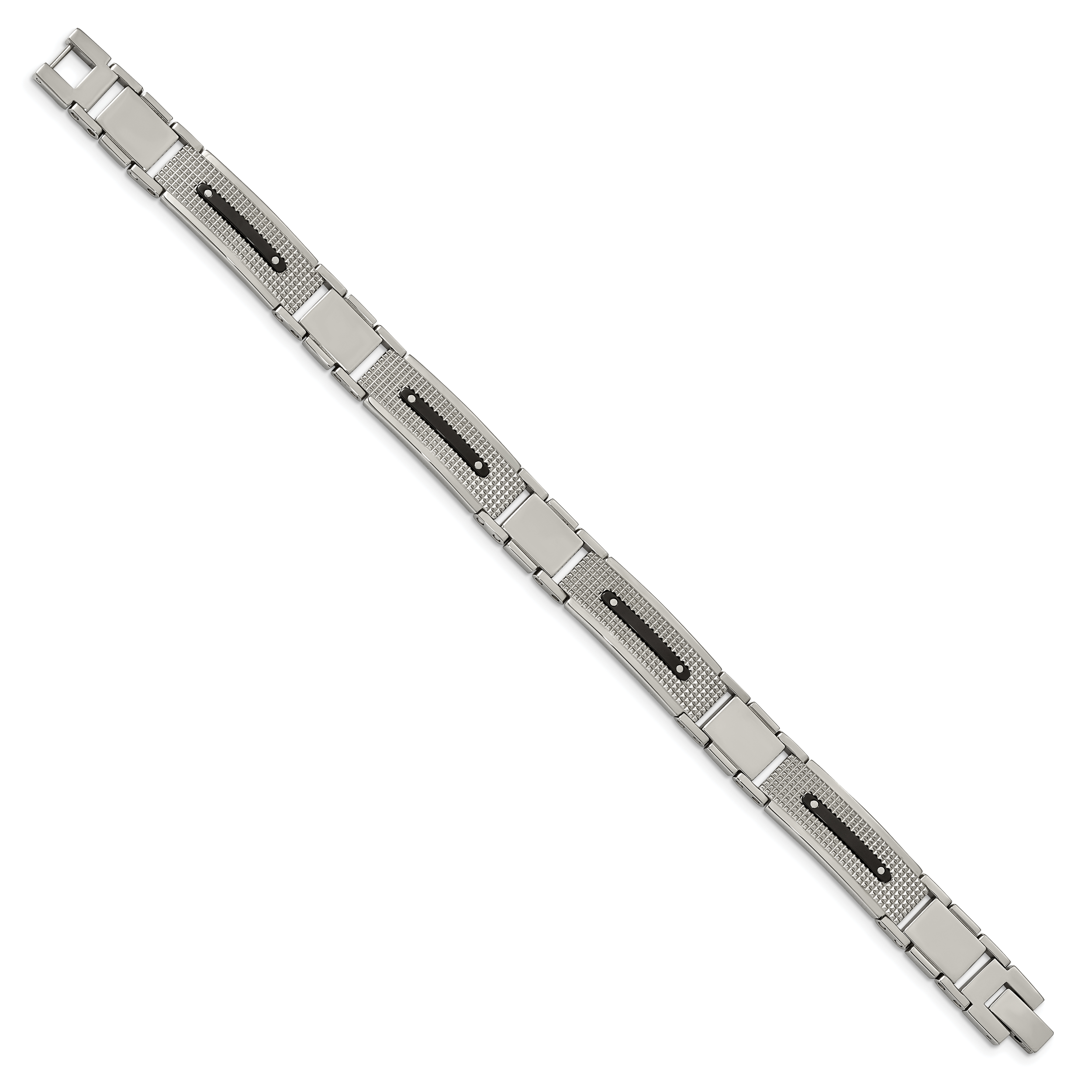 Stainless Steel Polished and Textured Black IP-plated Bracelet for Men Secondary image