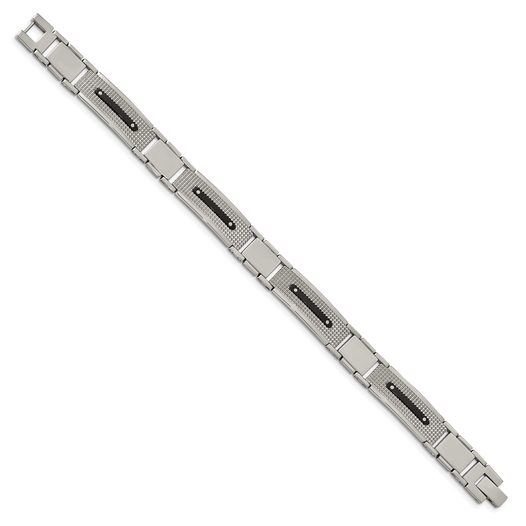 Stainless Steel Polished and Textured Black IP-plated Bracelet for Men