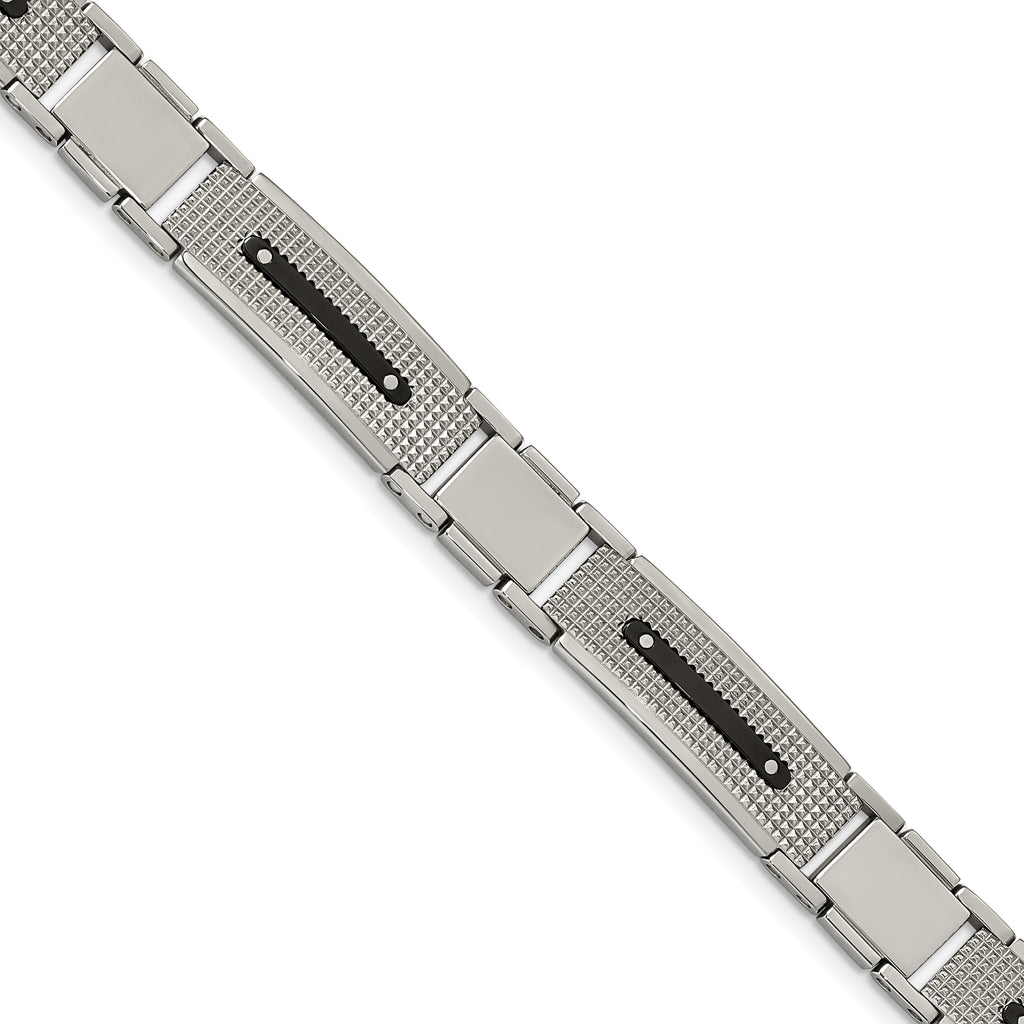 Stainless Steel Polished and Textured Black IP-plated Bracelet for Men