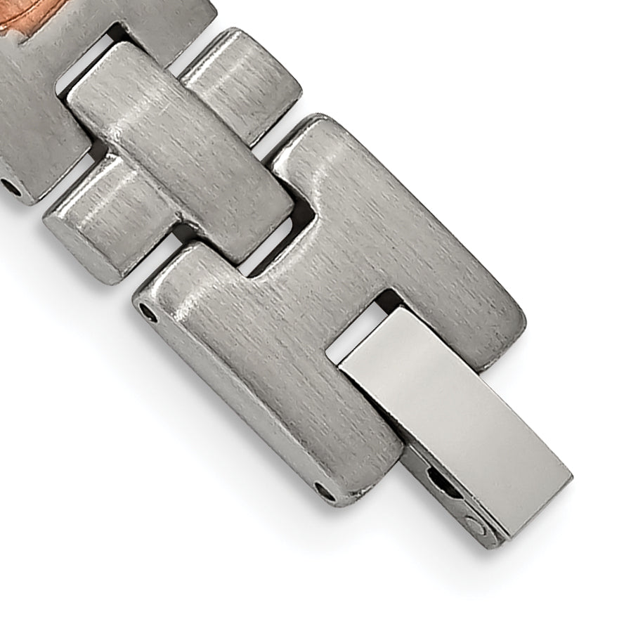 Stainless Steel Brushed and Textured Rose IP-plated with Cubic Zirconia Link Bracelet for Men