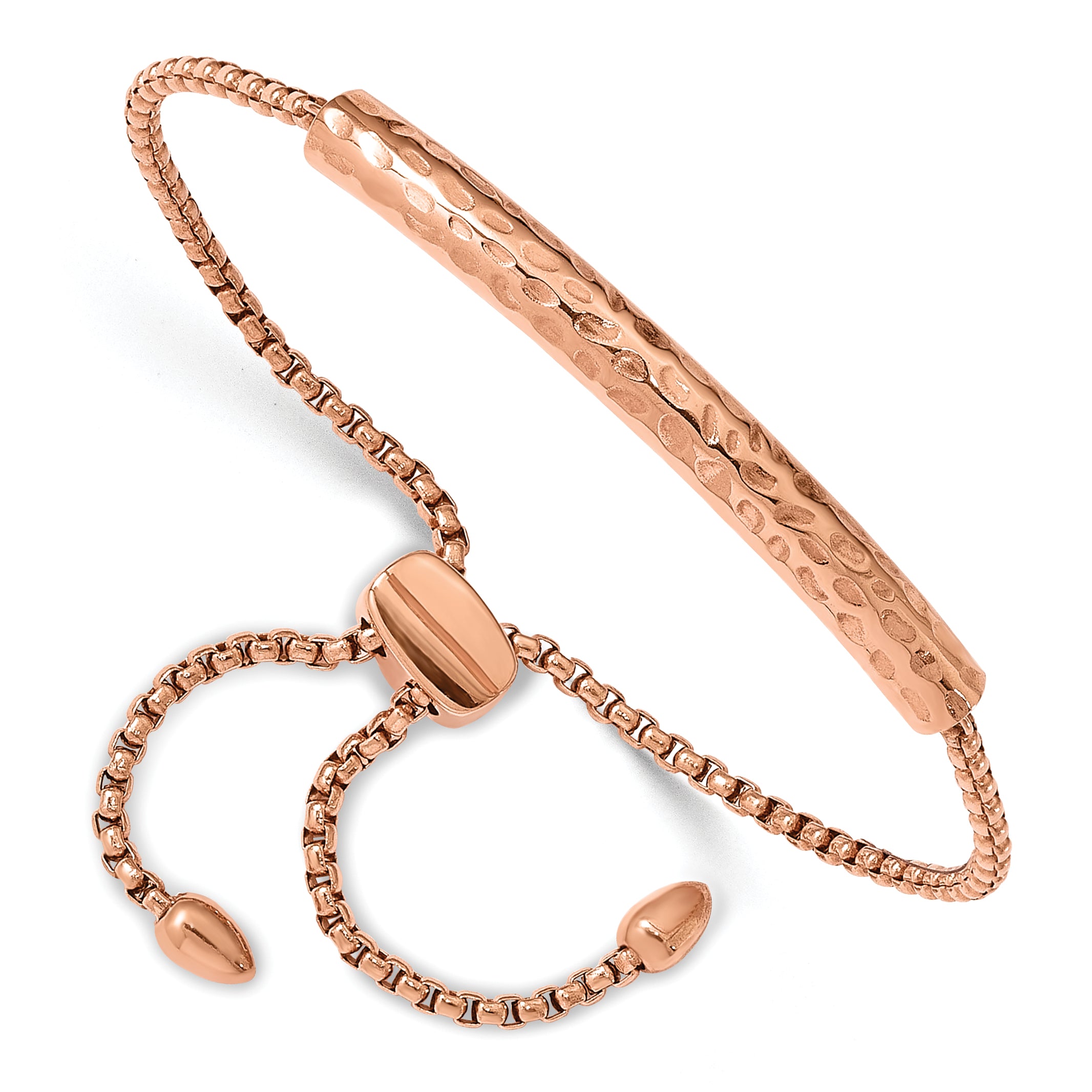 Stainless Steel Polished and Hammered Rose IP-plated Adjustable Bar Bracelet for Women Main image