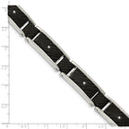Stainless Steel Polished and Textured Black IP-plated with Cubic Zirconia and Black Carbon Fiber Inlay Link Bracelet for Men