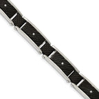 Stainless Steel Polished and Textured Black IP-plated with Cubic Zirconia and Black Carbon Fiber Inlay Link Bracelet for Men