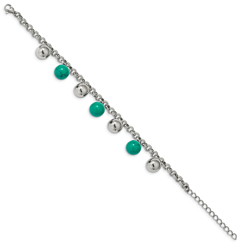 Stainless Steel Polished with Imit.Turquoise Beads with ext. Bracelet for Women