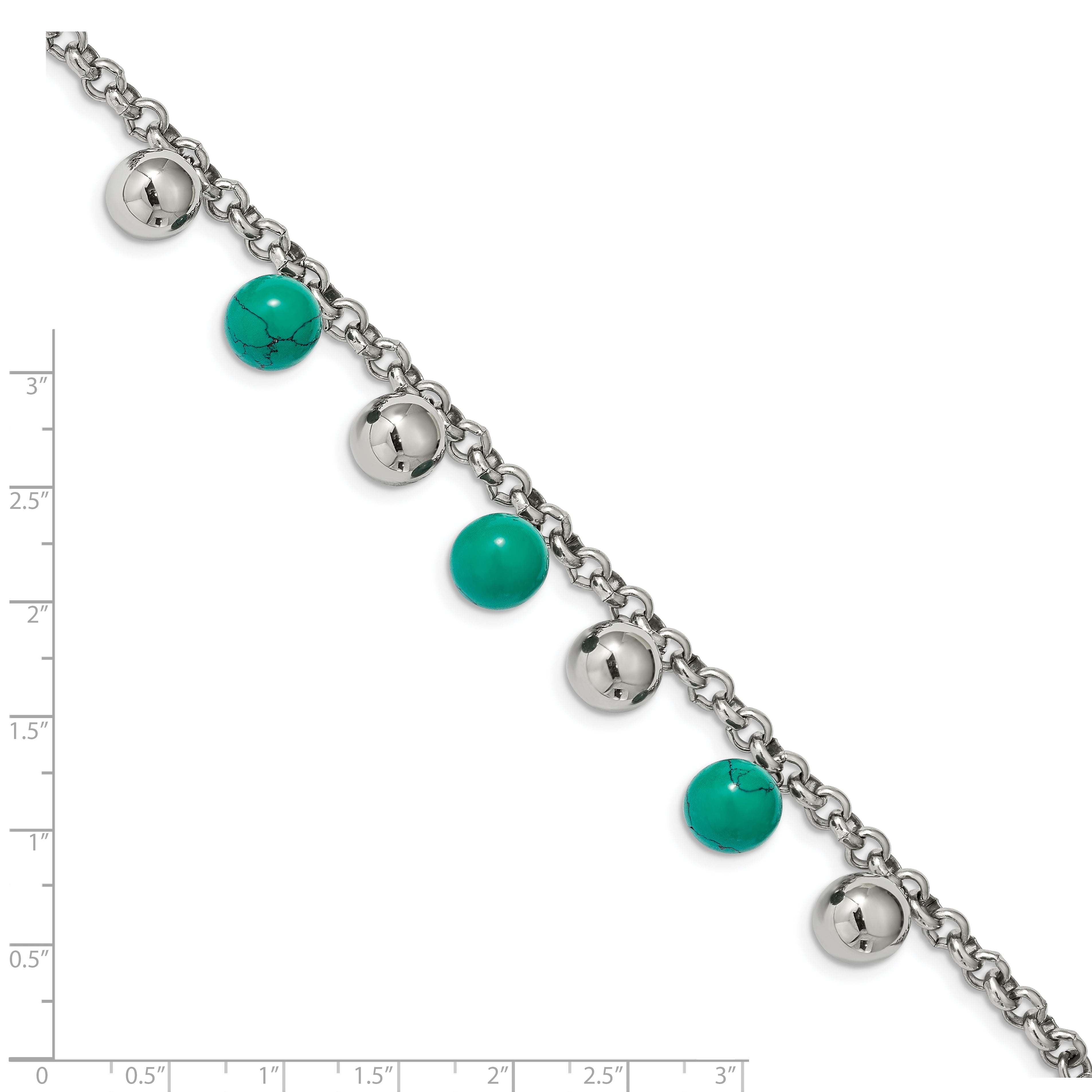 Stainless Steel Polished with Imit.Turquoise Beads with ext. Bracelet for Women