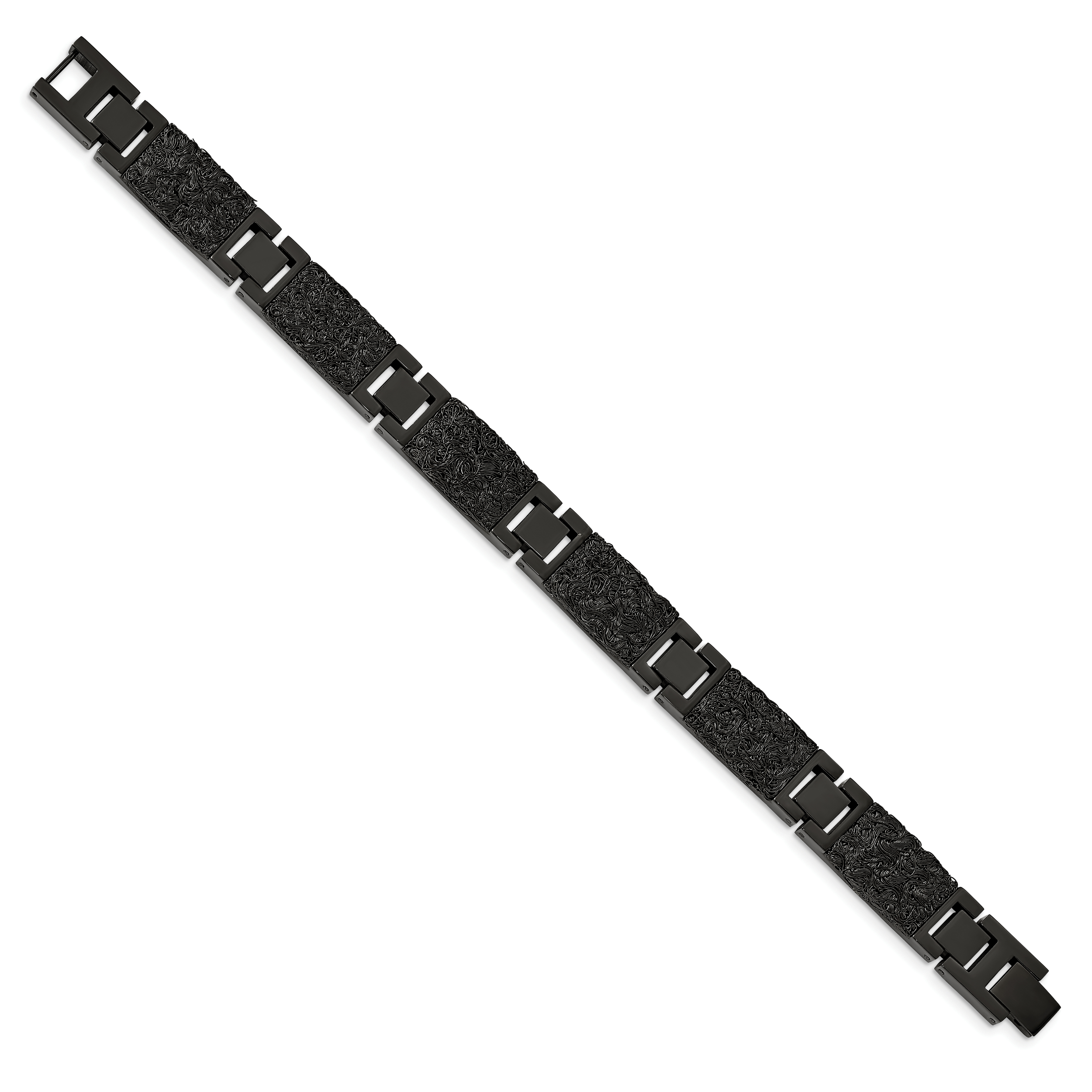 Stainless Steel Polished Black IP-plated Wire Inlay Link Bracelet for Men