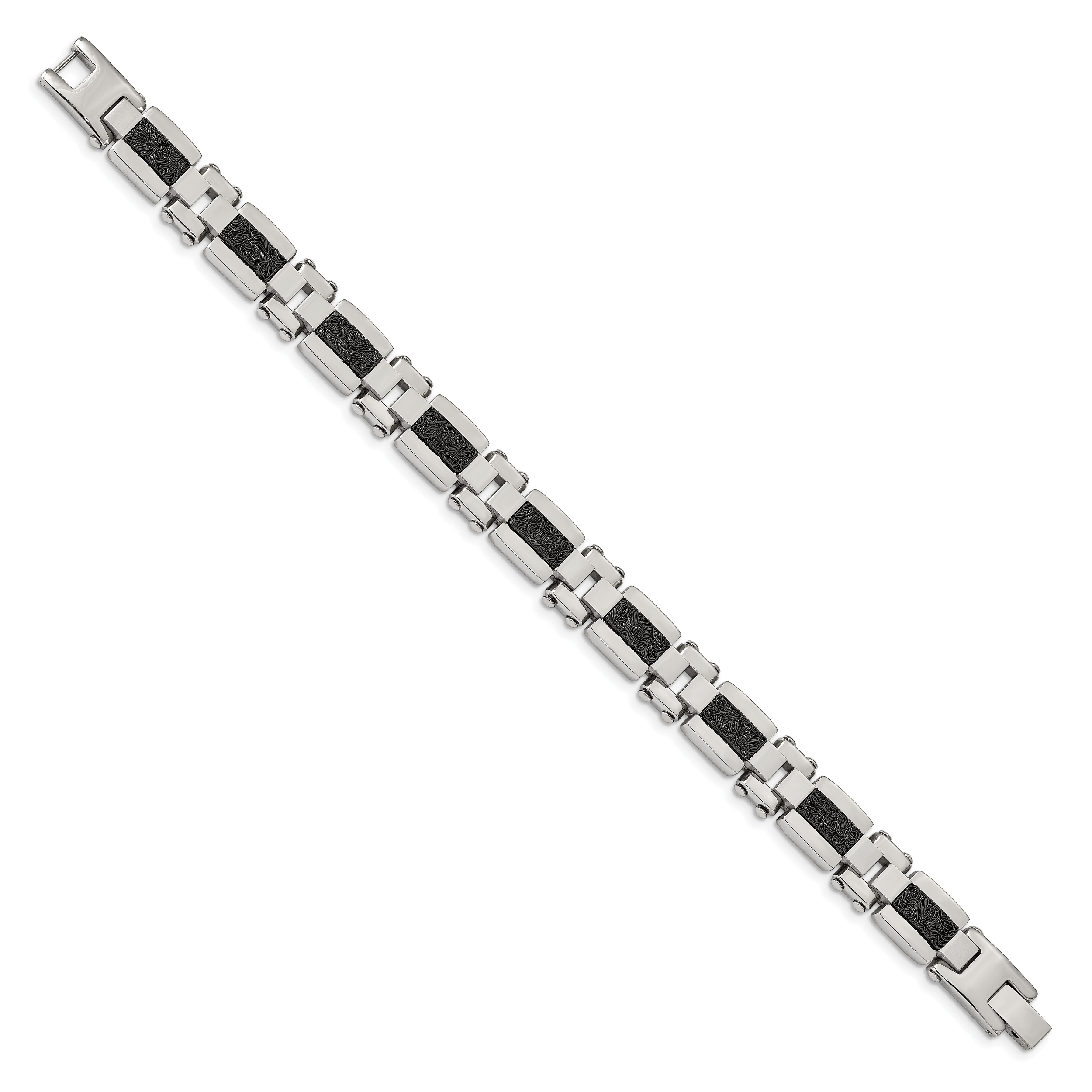 Stainless Steel Polished & Textured Black IP-plated Wire Inlay Bracel Bracelet for Men Secondary image