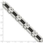 Stainless Steel Polished & Textured Black IP-plated Wire Inlay Bracel Bracelet for Men