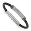 Stainless Steel Antiqued Polished and Hammered Black Braided Leather Adjustable 7.5 to Bracelet for Men