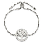 Stainless Steel Polished with Preciosa Crystal Tree of Life Adjustable Bracelet for Women