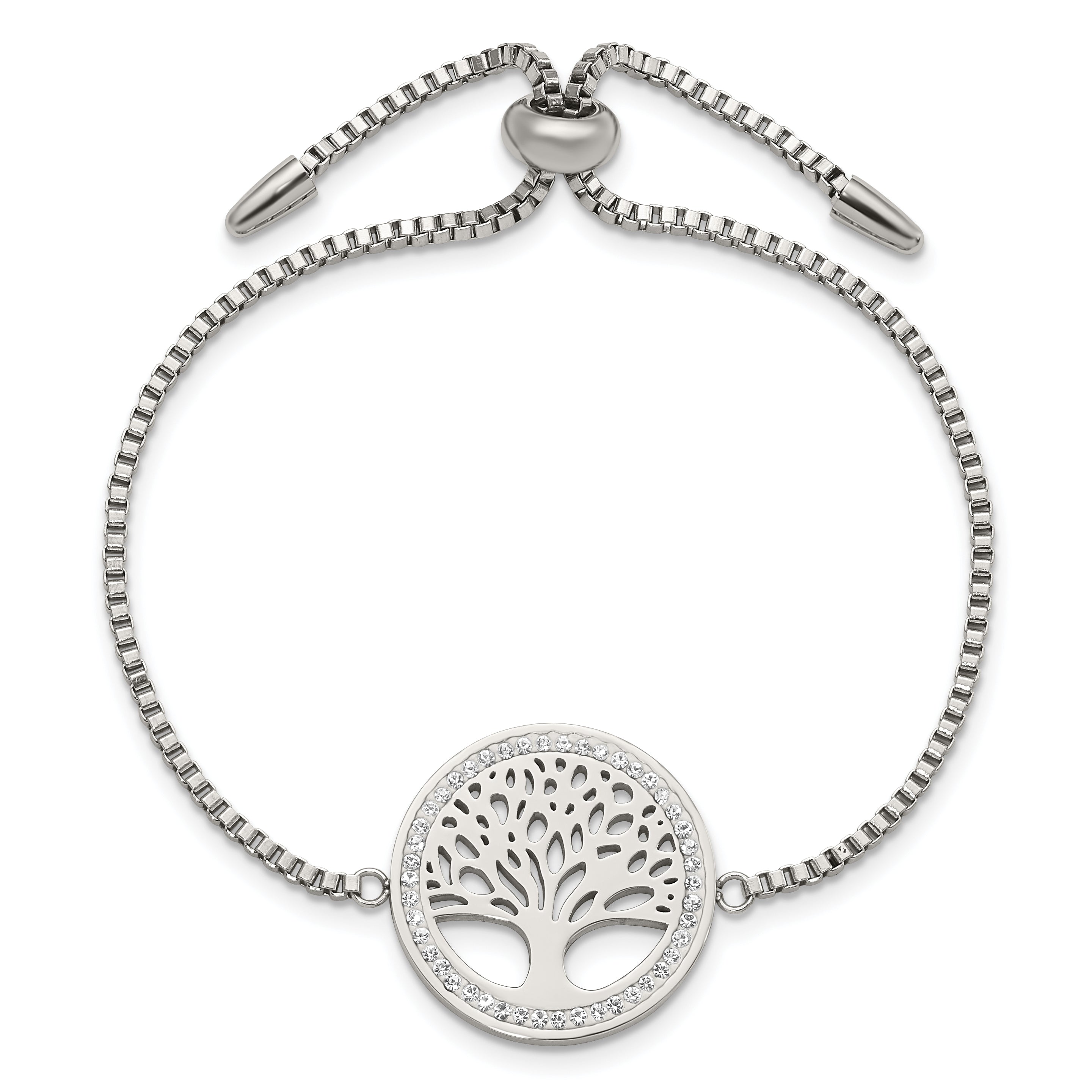 Stainless Steel Polished with Preciosa Crystal Tree of Life Adjustable Bracelet for Women