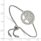 Stainless Steel Polished with Preciosa Crystal Tree of Life Adjustable Bracelet for Women