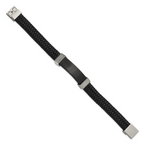 Stainless Steel Polished Black IP-plated Black Braided Leather Bracelet for Men