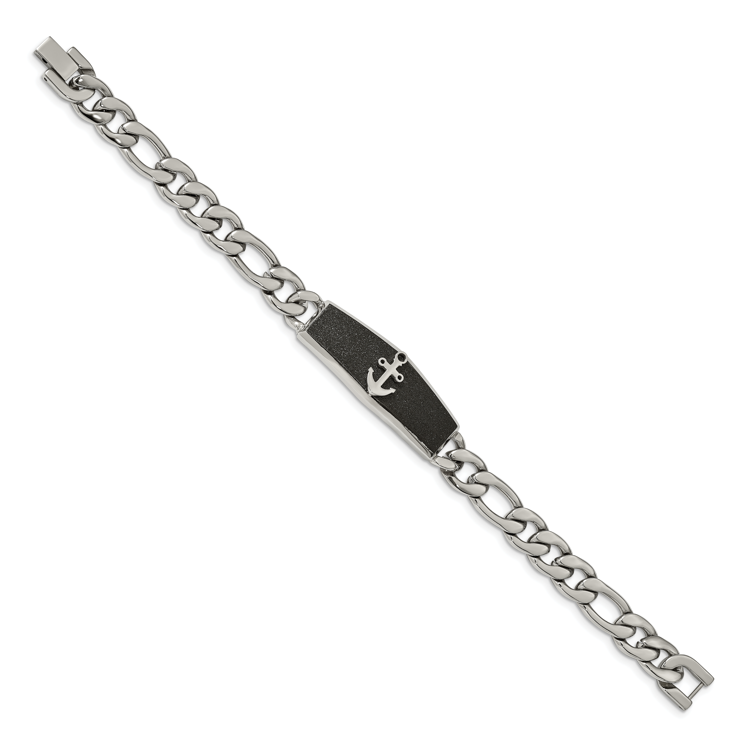 Stainless Steel Polished Black IP-plated Laser Cut Anchor ID Bracelet for Men Secondary image