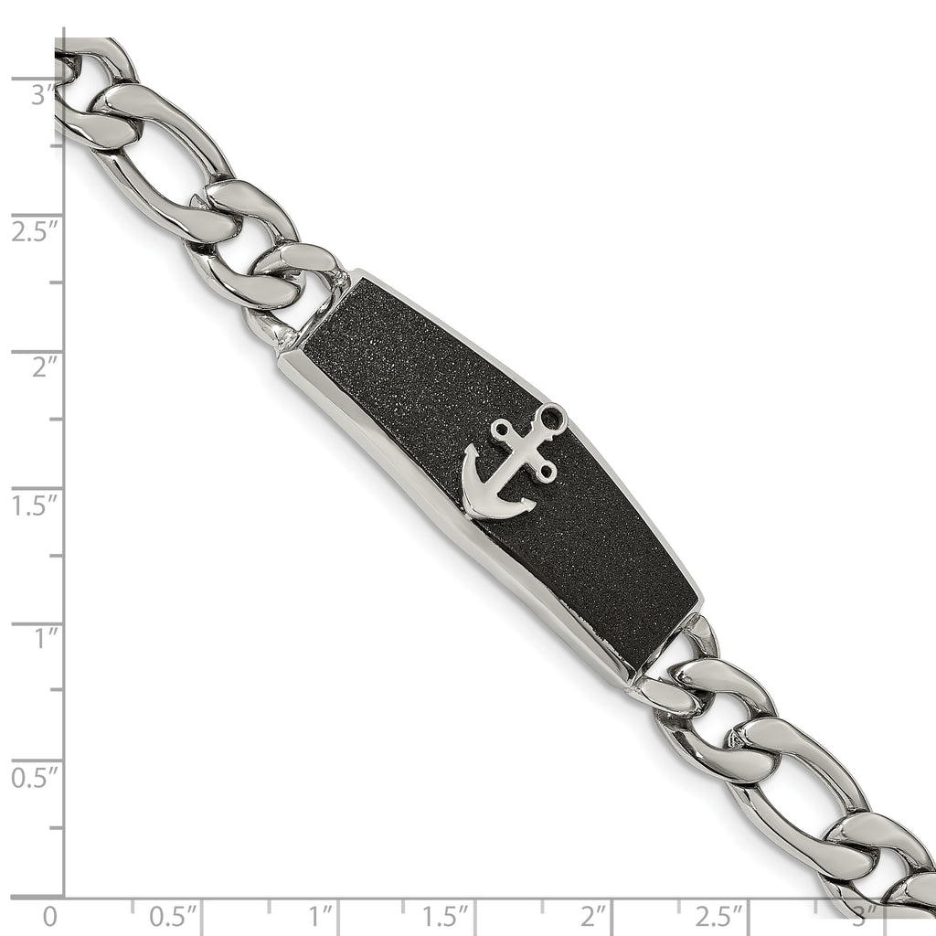 Stainless Steel Polished Black IP-plated Laser Cut Anchor ID Bracelet for Men